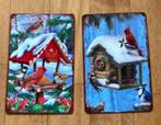 * metalen wandbord winter kerst vogels vogelhuisje sneeuw, Verzenden, Nieuw