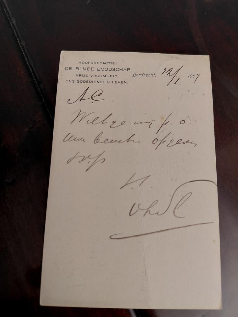 Briefkaart  De Blijde Boodschap  DORDRECHT 22.1.1907, Ophalen of Verzenden, Briefkaart
