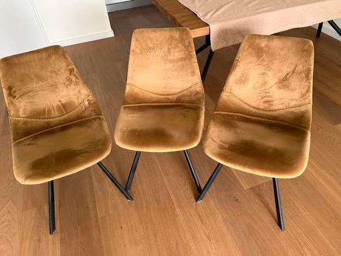 Goossens Velvet Eetkamerstoelen - Set van 3, Huis en Inrichting, Stoelen, Zo goed als nieuw, Drie, Stof, Bruin, Ophalen
