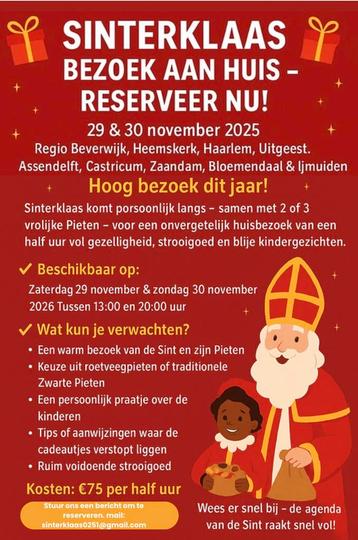 Sinterklaas bezoek regio kennemerland en zaanstad. beschikbaar voor biedingen