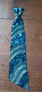 Vintage stropdas met pailletten, zilver,turquoise,, Ophalen of Verzenden