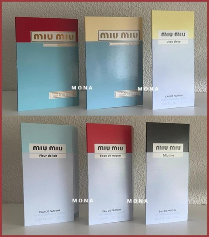 Miu Miu set 6 parfum samples proefjes testers monsters, Sieraden, Tassen en Uiterlijk, Uiterlijk | Parfum, Nieuw, Verzenden