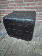 Leren vintage Lapjes Poef, Ophalen, Minder dan 50 cm, Gebruikt, Vierkant