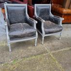 2 rofra fauteuils zilver + zwart vintage leer + BEZORGING, Chesterfield, Gebruikt, Leer, Ophalen of Verzenden