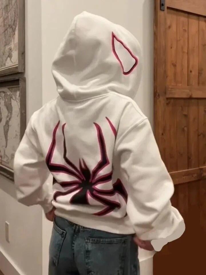 Trui hoodie wit witte spiderman L halloween, Verzenden, Gedragen, Maat 42/44 (L), Wit