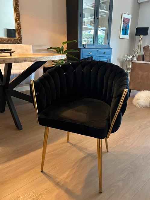 3 mooie bijna nieuwe eetkamer stoelen., Huis en Inrichting, Stoelen, Nieuw, Drie, Stof, Zwart, Ophalen of Verzenden