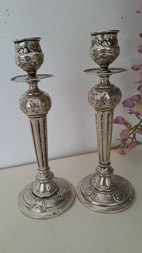 zilveren kandelaars met bobèches, Antiek en Kunst, Antiek | Goud en Zilver, Zilver, Ophalen of Verzenden