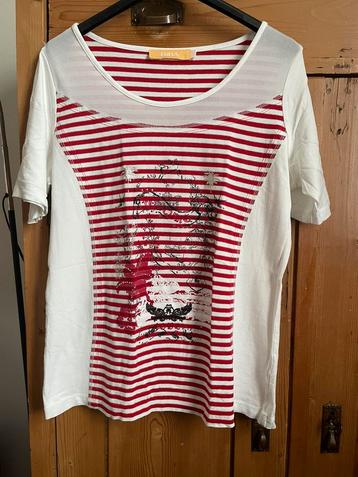 shirt top biba rood wit gestreept strass steentjes 38 M beschikbaar voor biedingen