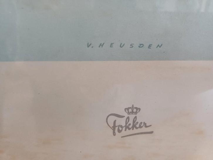 Vintage Fokker Friendship Afbeelding - V. Heusden, Antiek en Kunst, Kunst | Tekeningen en Foto's, Ophalen of Verzenden