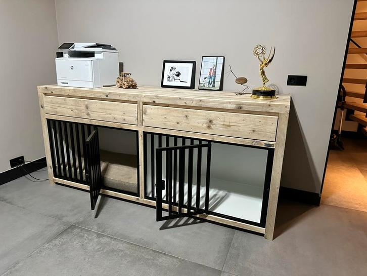 Dubbele hondenbench van steigerhout, Dieren en Toebehoren, Hondenbenches, Zo goed als nieuw, Ophalen