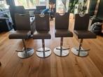 4 Taupe leren barkrukken - in hoogte verstelbaar, Huis en Inrichting, Barkrukken, Ophalen, Gebruikt, 60 tot 90 cm, Metaal