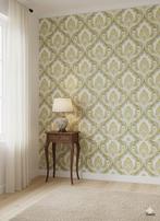 14302 klassiek barok behang olijfgroen goudaccent swiet, Huis en Inrichting, Stoffering | Behang, Ophalen of Verzenden, Minder dan 10 m²