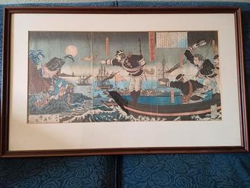 Prachtigd Japanse prent, 3 delig, Japans-Russische oorlog beschikbaar voor biedingen