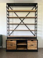 Industriële Boekenkast met Ladder | Stellingkast | Mangohout, Huis en Inrichting, Kasten | Boekenkasten, Ophalen, 200 cm of meer