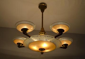 Grote 5-armige Amsterdamse school / Art-Deco lamp - 1930 beschikbaar voor biedingen