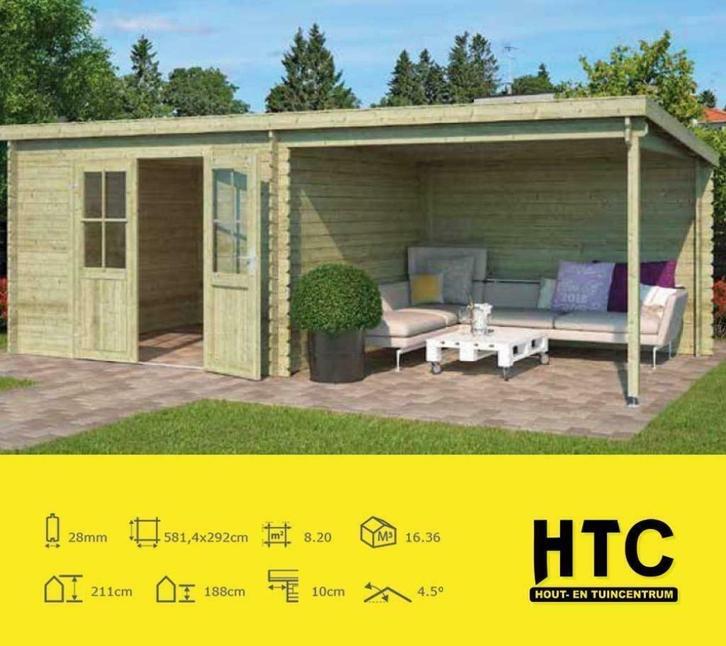 Blokhut HTC 5810x2920mm ACTIE €2499,- Gratis bezorgd, Tuin en Terras, Tuinhuizen, Nieuw, Blokhut, Hout, 500 cm of meer, 200 tot 400 cm