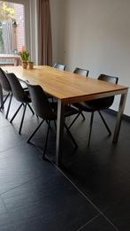 Eettafel blank eiken met RVS onderstel, Huis en Inrichting, Ophalen, 200 cm of meer, 50 tot 100 cm, Zo goed als nieuw
