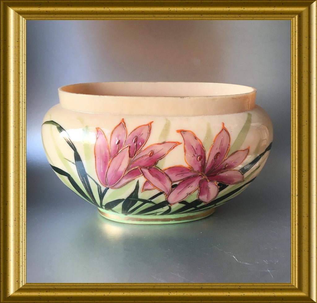 Opaline glazen vaas/ jardinière, Antiek en Kunst, Antiek | Glas en Kristal, Ophalen of Verzenden