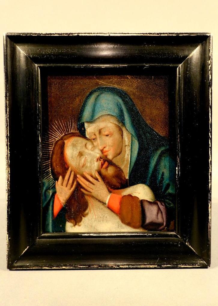 Antiek schilderij miniatuur olie op koper 18e eeuw Piéta, Antiek en Kunst, Kunst | Schilderijen | Klassiek, Verzenden