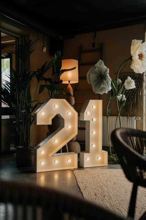 Lichtcijfers21/lichtletters/marquee cijfers te huur, Hobby en Vrije tijd, Feestartikelen | Verhuur, Zo goed als nieuw, Verjaardag