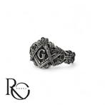 Vrijmetselaars Ring 925 Zilver Passer & Winkelhaak, Sieraden, Tassen en Uiterlijk, Ringen, 19 tot 20, Nieuw, Ophalen of Verzenden