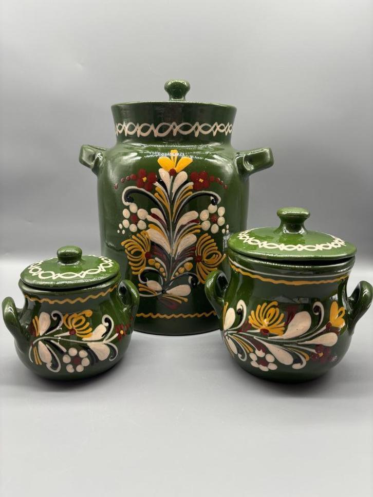 Set Duits Aardewerk groen 3 stuks, Antiek en Kunst, Antiek | Keramiek en Aardewerk, Ophalen of Verzenden