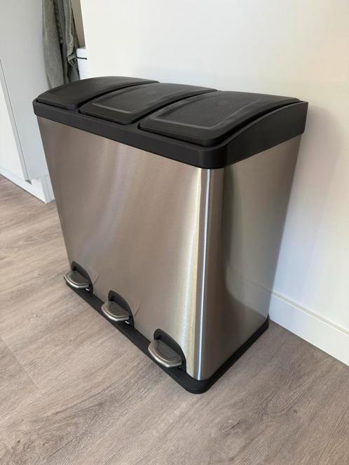 Prullenbak 3 vakken, Huis en Inrichting, Woonaccessoires | Prullenbakken, Zo goed als nieuw, Rvs, 50 tot 75 cm, 40 liter of meer