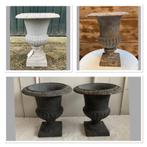 4x Brocante gietijzeren Louvre vaas - tuinvaas, Ophalen