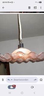 Zachtroze glazen lamp 60cm vintage geschulpte rand, Ophalen of Verzenden, Zo goed als nieuw, Minder dan 50 cm