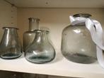 Set van 4 brocante vaasjes blauwgrijs glas diverse vormen, Ophalen of Verzenden, Zo goed als nieuw