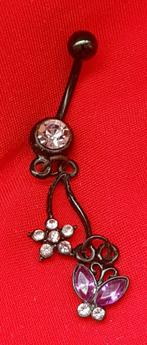 Navelpiercing zwart nepkristal bloem vlinder bedel piercing, Sieraden, Tassen en Uiterlijk, Piercings, Navelpiercing, Gebruikt