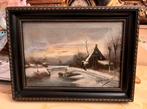Antiek olieverf winterlandschap schilderij, Ophalen of Verzenden