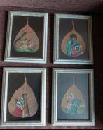 4 vintage bladschilderingen in lijst, Antiek en Kunst, Kunst | Schilderijen | Klassiek, Ophalen of Verzenden