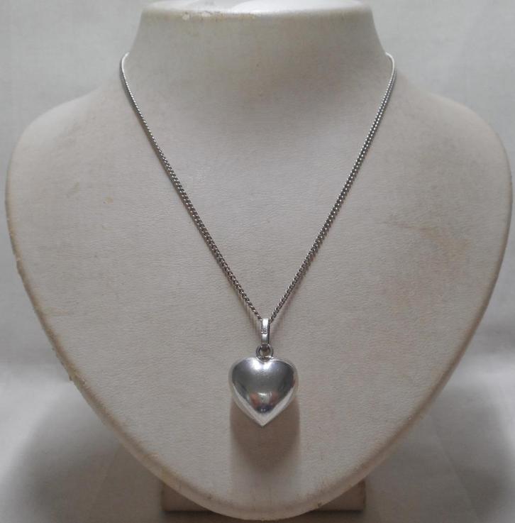 Zilveren ketting met hart hanger  nr.489, Sieraden, Tassen en Uiterlijk, Kettingen, Zo goed als nieuw, Zilver, Zilver, Met hanger