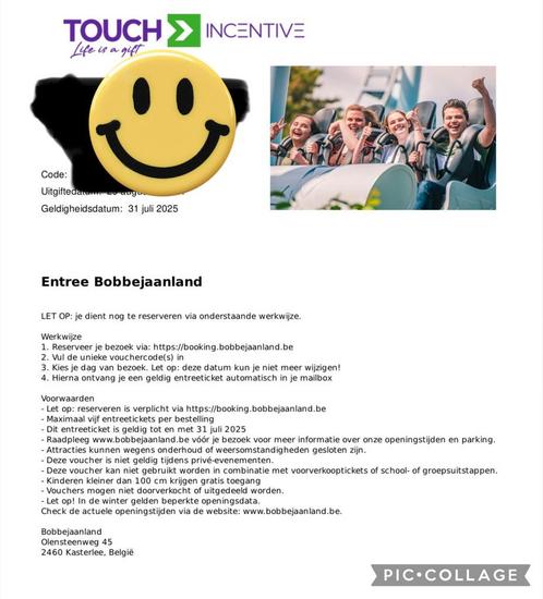 3 Tickets Bobbejaanland geldig tm 31-07-25, Tickets en Kaartjes, Recreatie | Pretparken en Attractieparken, Drie personen of meer