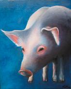 schilderij Varken hond en koe 24x30cm, Minder dan 50 cm, Oorspronkelijke maker, Ophalen of Verzenden, Zo goed als nieuw