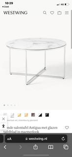 Salontafel Marmerlook Glas & Chroom, Huis en Inrichting, Tafels | Salontafels, Ophalen, Rond, Nieuw, 50 tot 100 cm