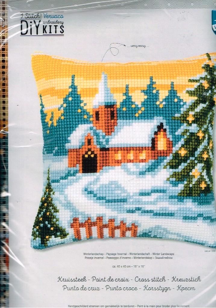 Cado vervaco borduurpakket kussen winterlandschap  kerk, Hobby en Vrije tijd, Borduren en Borduurmachines, Nieuw, Borduurpakket