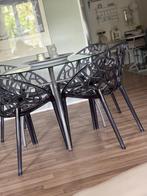 4 zwarte eetkamerstoelen, Huis en Inrichting, Ophalen, Kunststof, Zwart, Design