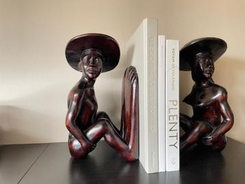 Antieke Boekensteunen Calamanderhout Man & Vrouw Big Foot  beschikbaar voor biedingen