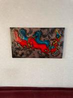 Vintage Ruscha Keramik wandplaquette met paarden en strijder, Ophalen of Verzenden