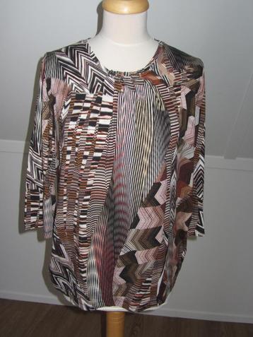 Top/shirt 42, bruintinten/zwart/ecru, 3/4 mouw, z.g.a.n. beschikbaar voor biedingen