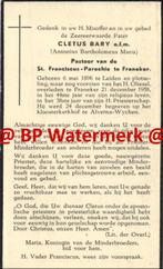 Bary Antonius 1896 Leiden 1958 Franeker priester cletus  -20, Verzamelen, Bidprentjes en Rouwkaarten, Bidprentje, Ophalen of Verzenden