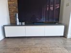 Witte TV meubel met smoked black blad, Ophalen, Gebruikt, 150 tot 200 cm, Minder dan 100 cm