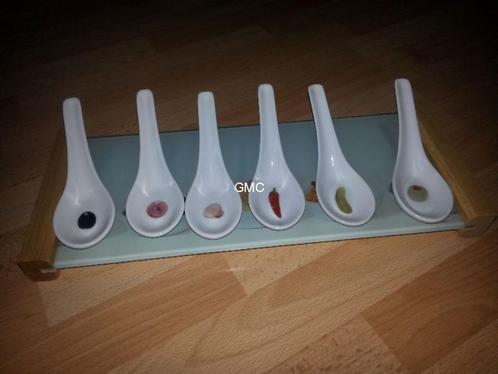 Dora Papis amuse lepel set compleet met onderbord 7 - delig, Huis en Inrichting, Keuken | Servies, Zo goed als nieuw, Overige typen