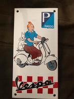 Emaille bord Vespa met Kuifje en Bobbie, Ophalen of Verzenden, Zo goed als nieuw, Reclamebord