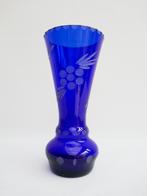 Boheems glas - vaas - blauw geslepen, Huis en Inrichting, Woonaccessoires | Vazen, Ophalen, Blauw, Minder dan 50 cm, Glas