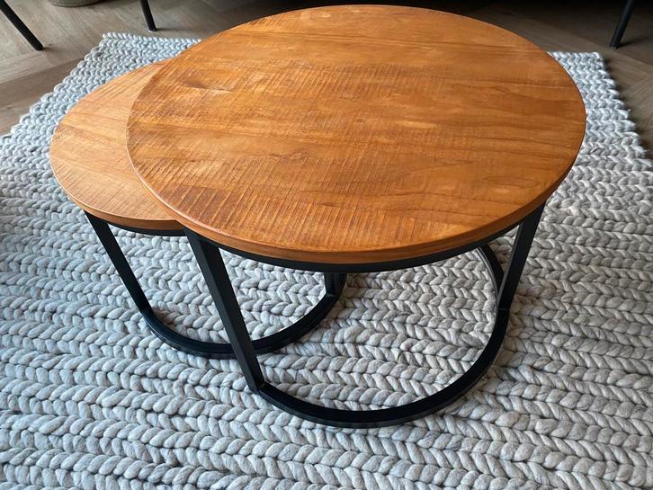 Salontafel 2 stuks industrieel mangohout, Huis en Inrichting, Tafels | Salontafels, Gebruikt, Minder dan 50 cm, Minder dan 50 cm