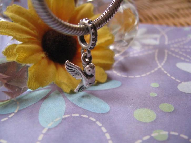 Pandora DANGLE bedel 791394CCZ = duif + zirkoniaas CHAMPAGNE, Sieraden, Tassen en Uiterlijk, Bedels, Zo goed als nieuw, Pandora