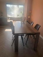 Eettafel 160 x 90 houtlook, Huis en Inrichting, Tafels | Eettafels, Gebruikt, Vijf personen of meer, 150 tot 200 cm, Rechthoekig